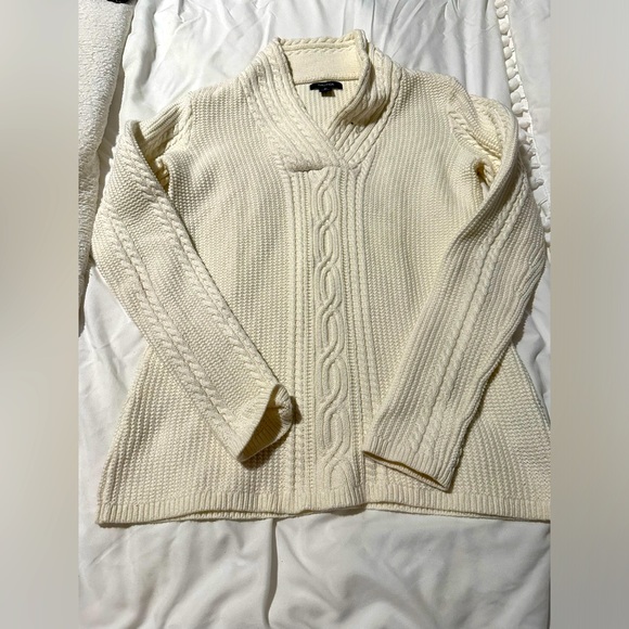 Nautica V Neck Fisherman Sweater Aran Jumper Sz M Preppy Classic Cozy Fall Warm - Picture 1 of 7